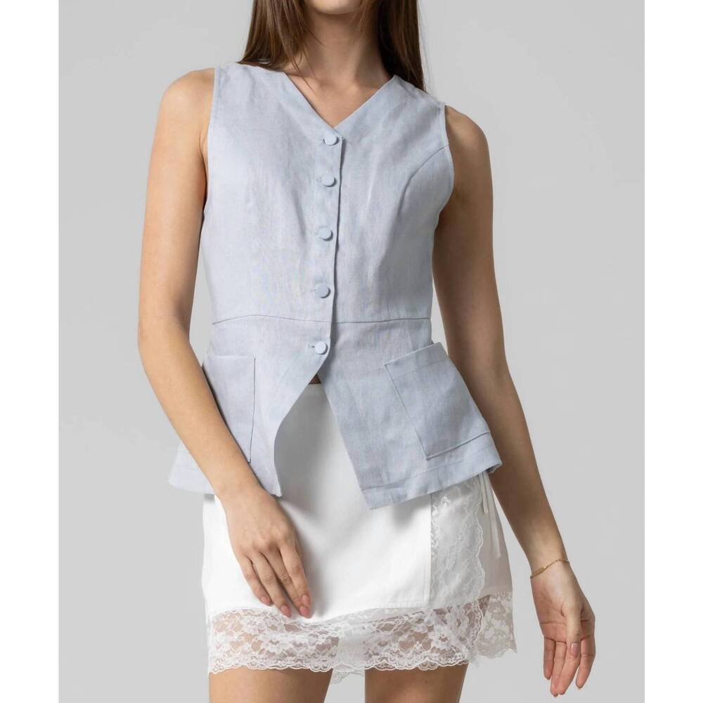 NEW BEIGE BOTANY botany button front vest in blue